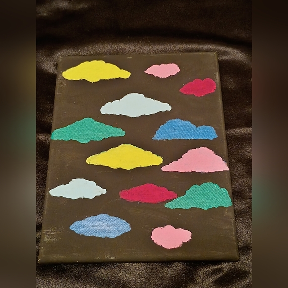 Canvas Cloud Painting Multicolored Acylic Painting Wall Decor Signed 8x10" - Picture 2 of 3